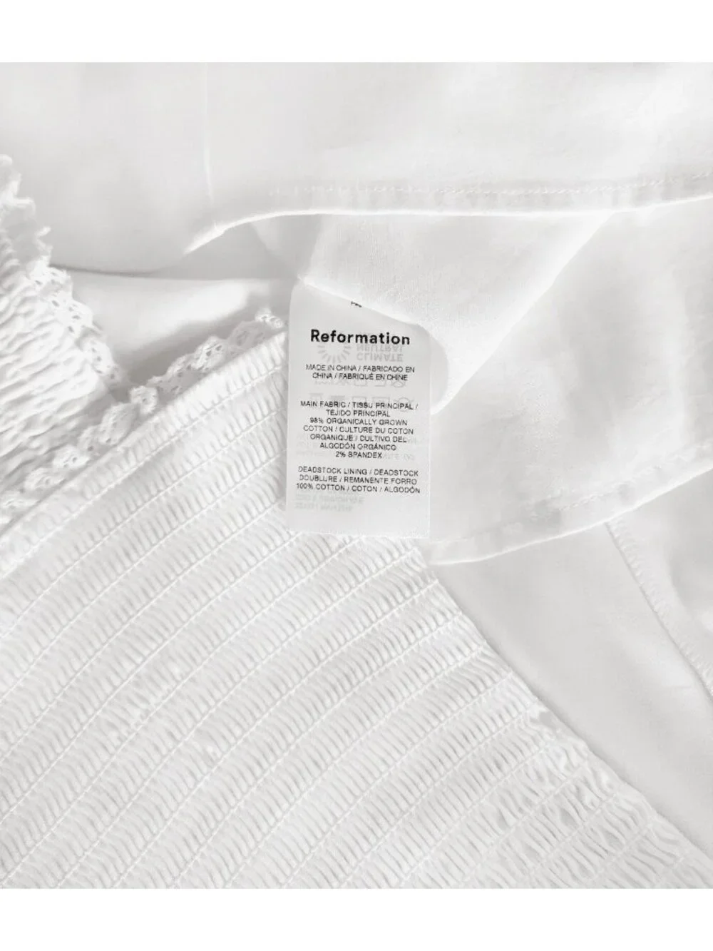 Reformation Villa Sleeveless Smocked Cotton Midi Summer Dress White Size L - Picture 3 of 3